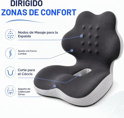 Vista 3 de Cojín ergonómico de espuma viscoelástica en forma de L con soporte lumbar, cojín para silla de oficina de una pieza para coxis, alivio del dolor
