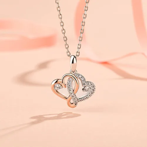Vista 7 de Jeulia Collar de corazón de diamante de plata de ley infinito doble corte de corazón infinito colgante de amor de cristal transparente granate