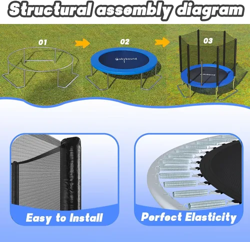 Vista 7 de SkyBound Trampolín para exteriores de 6 pies, 12 pies y 14 pies con recinto de red, trampolines recreativos para niños y adultos, patas
