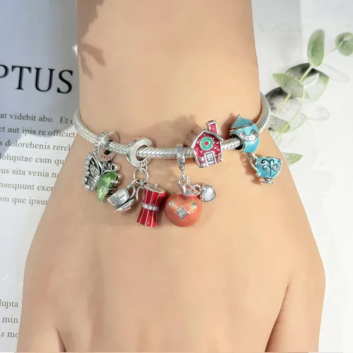 Vista 4 de PARCOM Charms S925 Sterling Silver Fits for Pandora Bracelets Cherry Blossom Dangle Beads Jewelry for Women