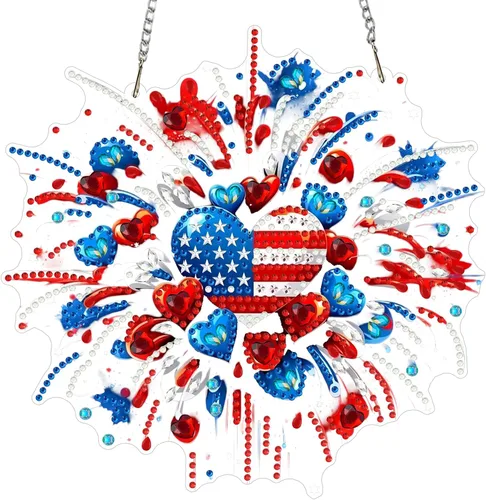 Vista 9 de MXJSUA Atrapasoles con pintura de diamante de águila calva americana, kits de arte de diamantes para adultos, adornos colgantes con cadena