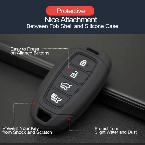 Vista 4 de 2 piezas compatibles con Hyundai Elantra N GT Santa Fe Kona Electric Accent Azera Palisade Veloster N Black Key Fob Cover Case Protector Llavero