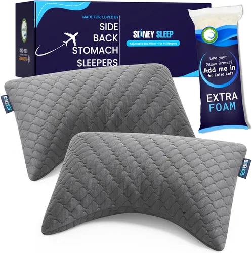Vista 17 de Sidney Sleep Almohadas curvas ajustables para soporte de cuello y hombros con relleno extra triturado, almohada de contorno cervical para personas