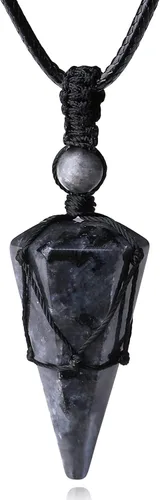 Vista 8 de XIANNVXI Collar puntiagudo con piedra de cristal curativo, cuerda negra ajustable, collar con colgante de piedras preciosas naturales, joyería