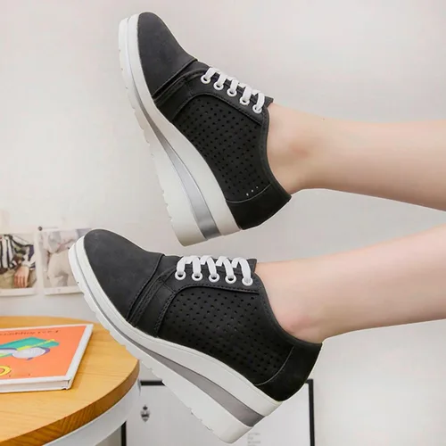 Vista 3 de Tenis de moda de plataforma para mujer, estilo casual, con parte inferior gruesa, tacones altos, caña baja, zapatos de lona para patineta, punta
