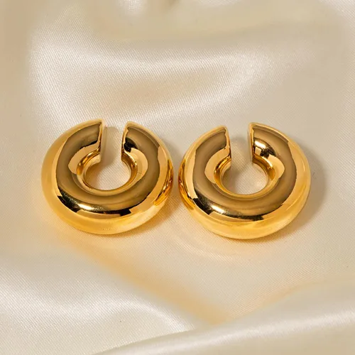 Vista 4 de Aretes gruesos para mujer, chapados en oro de 14 quilates, redondos, con clip, para cartílago, ligeros, gruesos, exagerados, joyería de moda