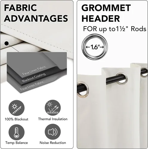 Vista 5 de Deconovo - Cortinas opacas 100% ligeras de lino sintético para dormitorio, cortinas térmicas aisladas para reducir el ruido para comedor, sala