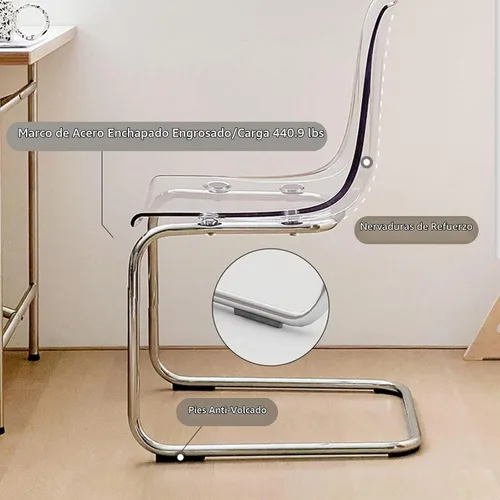 Vista 4 de Silla de comedor con respaldo transparente para el hogar, silla de acrílico de ocio de diseño minimalista, con respaldo de silla de acrílico