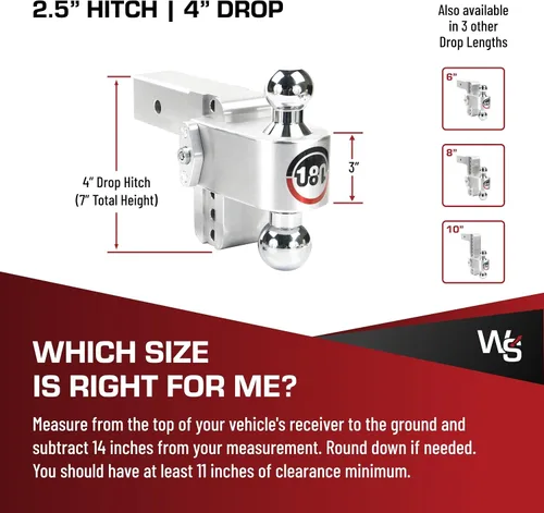 Vista 5 de Weigh Safe Soporte de bola de enganche de remolque ajustable, enganche de caída ajustable de 4 pulgadas para receptor de 2.5 pulgadas con juego de 4