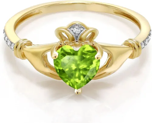 Vista 55 de Gem Stone King Anillo de compromiso claddagh celta irlandés de oro amarillo de 10 quilates con piedra preciosa en forma de corazón de 0.236 in