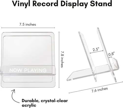 Vista 2 de Americanflat Soporte para discos de vinilo de 7.8 x 7.5 pulgadas, acrílico transparente con estante frontal y almacenamiento trasero, capacidad