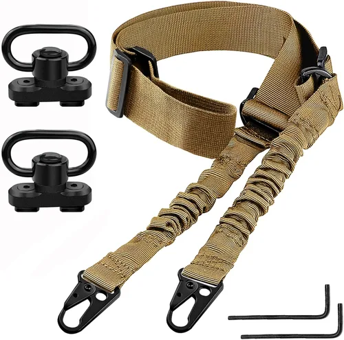 Vista 8 de Bengor - Eslinga tradicional de dos puntos con soportes de accesorios, ajustable extra larga para rifle con 2 soportes giratorios QD de 1.25