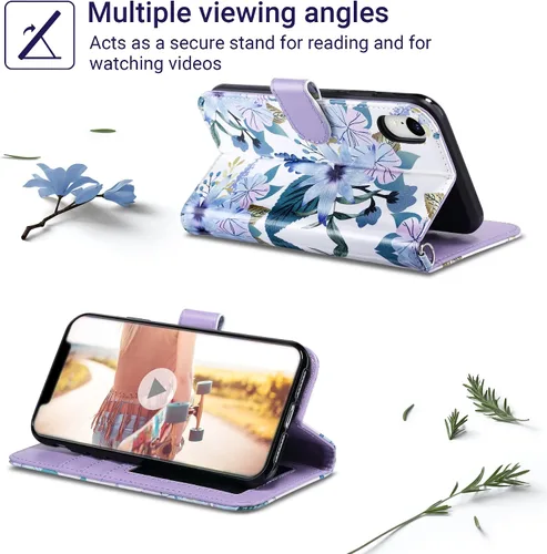 Vista 3 de ULAK Funda compatible con iPhone XR tipo cartera para mujer, de piel sintética de alta calidad, con tarjeteros, función atril, funda protectora a