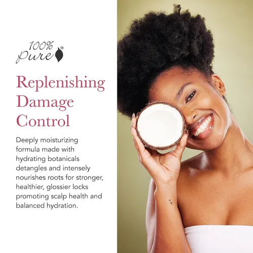 Vista 2 de 100% PURE Honey & Virgin Coconut - Acondicionador restaurador hidratante y reparador de nutrientes para cabello seco dañado, promueve el crecimiento