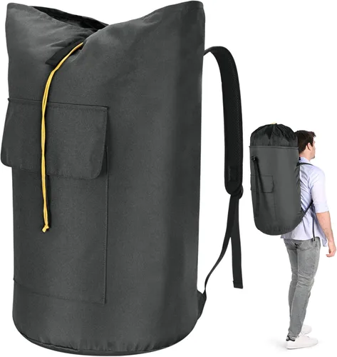Vista 13 de Mochila para lavandería, 115L, resistente, extra grande, bolsa de ropa sucia con correas para el hombro, bolsa de ropa sucia con cierre de cordón