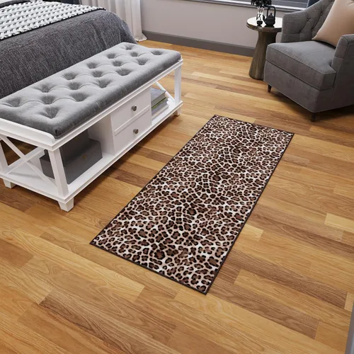 Vista 11 de Ottomanson Alfombra de pasillo lavable con estampado de guepardo 2x6