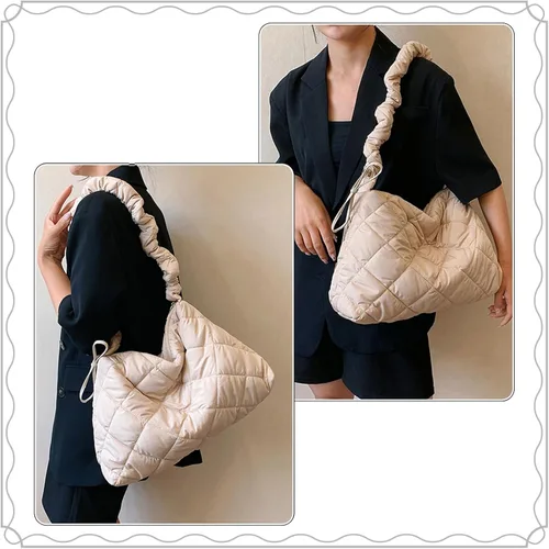 Vista 5 de Ovida Bolso grande para mujer, acolchado, de algodón, acolchado, para el hombro, para invierno, cálido, ligero, con cremallera