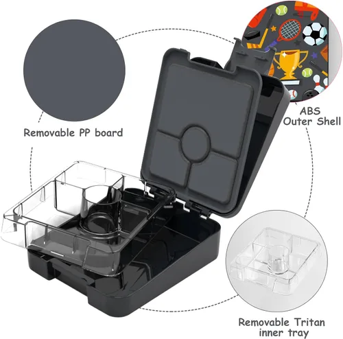 Vista 3 de AOHEA Lonchera Bento para niños, para la escuela, a prueba de fugas, caja Bento pequeña con 4 compartimentos para guardería, tamaño de porciones