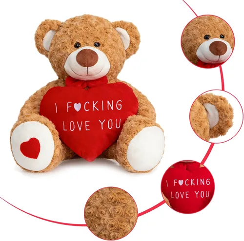 Vista 4 de HollyHOME Oso de peluche de San Valentín de 24 pulgadas con corazón rojo, regalo de San Valentín para ella, novia, novio, amante, color marrón