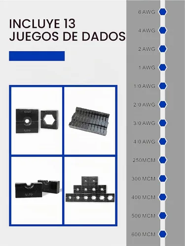 Vista 3 de herramienta de crimpadora de cable hidráulico 16 toneladas 6AWG-600MCM 13 muere kit Electricians Automotive Marine Battery Cable Lug Crimper