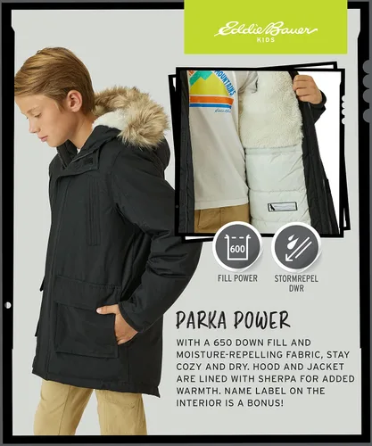 Vista 4 de Eddie Bauer Abrigo de invierno para niños, chaqueta parka impermeable con capucha de piel sintética (3-20)