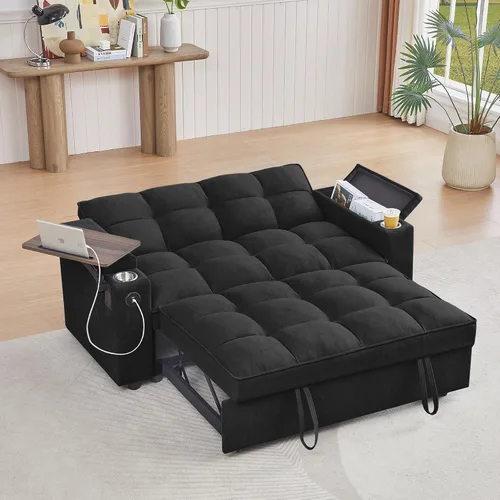 Vista 23 de Auvsoce - Sofá cama biplaza de 65 pulgadas, sofá convertible para sala de estar, sofá para RV con respaldo ajustable, chaise longue, mesa lateral