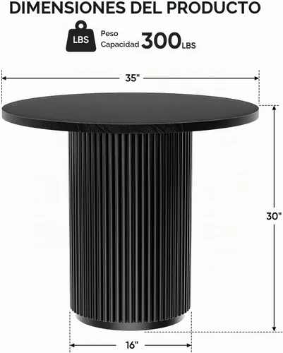 Vista 2 de Mesa de comedor redonda, 35 pulgadas, mesa de cocina moderna de granja Negro
