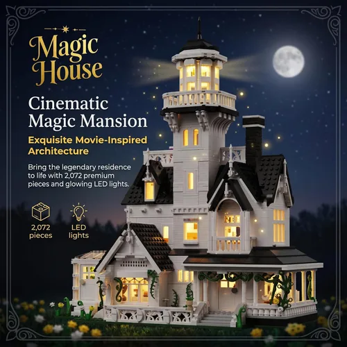Vista 2 de Magic Owens House Building Set for Adults with LED Lights Horror Houses Blocks Toy, Compatible with Lego, Architecture Collectible Movie Model Kit