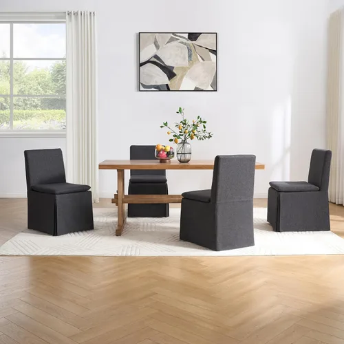 Vista 5 de Juego de 2 sillas de comedor cubiertas de granja, modernas sillas tapizadas para cocina y comedor, cómodas sillas laterales sin brazos con acento