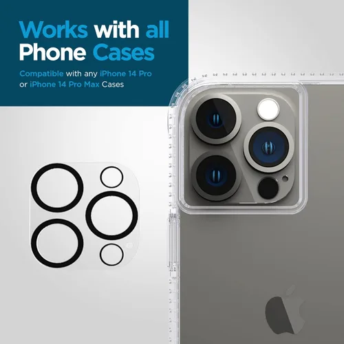 Vista 6 de Case-Mate Protector de lente de cámara para iPhone 14 Pro/14 Pro Max – Película de vidrio templado 9H con antiarañazos duradera, antiroturas, visión