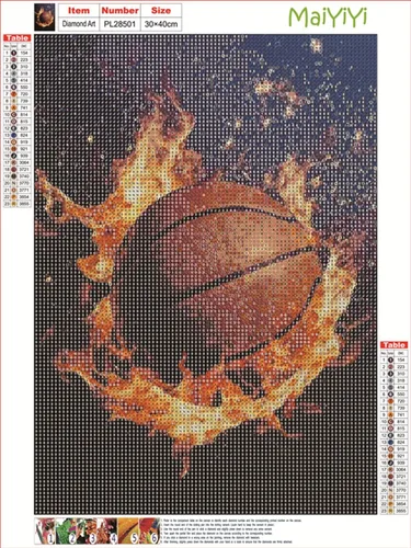 Vista 2 de MaiYiYi Pintura de diamante de baloncesto de fuego por números 5D Pintura de diamante redonda completa de baloncesto Pintura de diamante de pintura