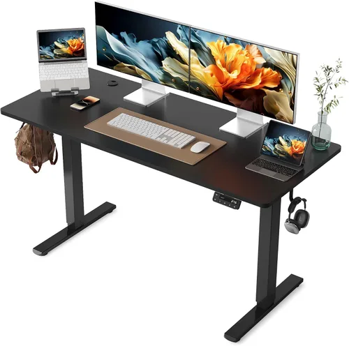 Vista 7 de YIHAYO Escritorio eléctrico de pie, escritorio de pie de 48 x 24 pulgadas con tablero de empalme, escritorio de pie para sentarse, mesa de Marco