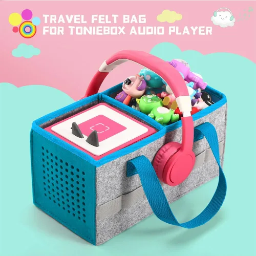 Vista 2 de Estuche de transporte Pisosn para juego de iniciación Toniebox y figuras Tonies, bolsa plegable de tela de fieltro para juguetes musicales de viaje