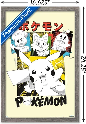 Vista 3 de Trends International Pokémon - Póster de pared de anime Sonrisas, 22.4 pulgadas de largo x 14.7 pulgadas, versión enmarcada de madera de granero