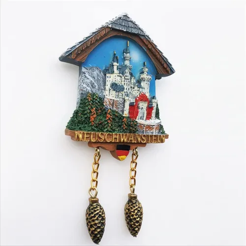 Vista 4 de Neuschwanstein Alemania - Reloj de cuco 3D para nevera, regalo de recuerdo, resina hecha a mano, imán neuschwanstein para nevera, colección