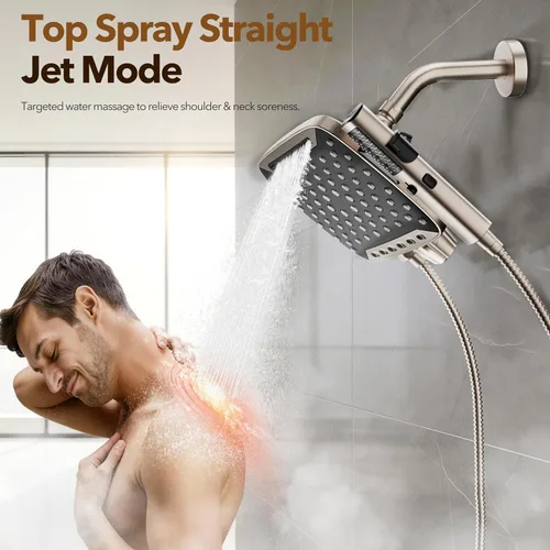 Vista 3 de JDO High Pressure Rain Shower Head with Handheld Spray Brushed Nickel 7 Modes Dual Shower Head, 10-inch Rainfall Showerheads Combo, Detachable