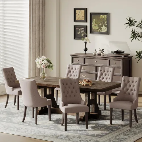 Vista 20 de COLAMY Wingback Tufted Dining Chairs Set of 2, Beige Upholstered Dining Room Chairs with Wood Legs, Kitchen Chairs for Home Kitchen