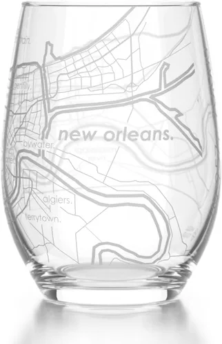Vista 40 de Well Told Copa de vino sin tallo grabada con mapa de Atlanta, Georgia (15 oz, transparente) - Mapa de ciudad grabado, vaso personalizado, regalos