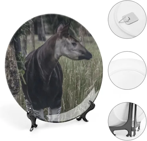 Vista 4 de Plato decorativo de animales silvestres de África para cocina, recuerdo de cerámica para colgar en la pared con soporte de exhibición, decoración