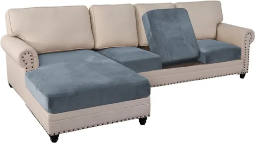 Vista 51 de PrinceDeco Fundas de cojín para sofá, funda elástica y lavable, funda de cojín ajustable de tela de terciopelo antideslizante, protector de muebles