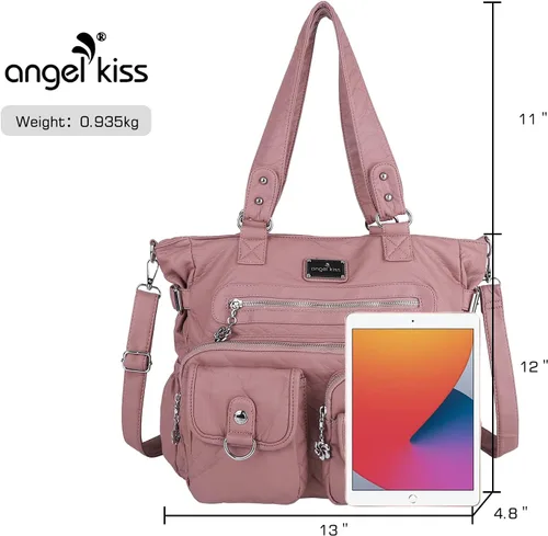 Vista 2 de Angel Kiss Monederos y bolso de mano para mujer, bolso de hombro de piel sintética suave para mujer, bolso de mano con asa superior