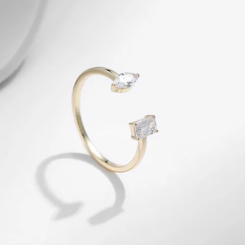 Vista 3 de Anillos de aniversario, juego de anillos de compromiso Anillo abierto ajustable con forma rectangular Moissanita Oro Amarillo