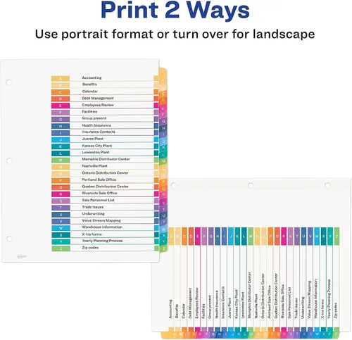 Vista 3 de Avery 11085 Ready Index Tabla de contenido personalizable Divisores multicolor, 26 pestañas, letra