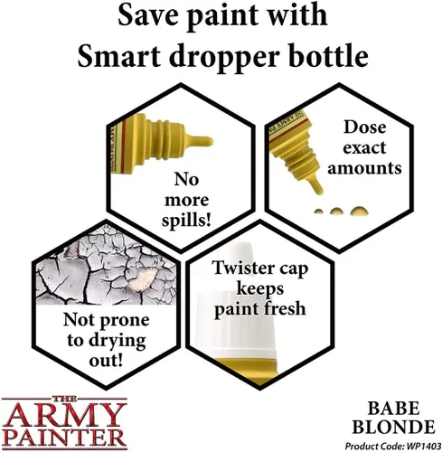 Vista 3 de The Army Painter Babe Blonde Warpaint - Pintura acrílica no tóxica a base de agua muy pigmentada para juegos de rol de mesa, juegos de mesa