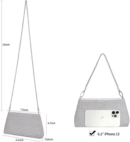 Vista 6 de YUWITA Bolso de noche con diamantes de imitación para mujer