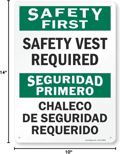 Vista 4 de SmartSign - Señal bilingüe S-9780-AL-14 "Safety First - Safety Vest Required" Aluminio de 10" x 14