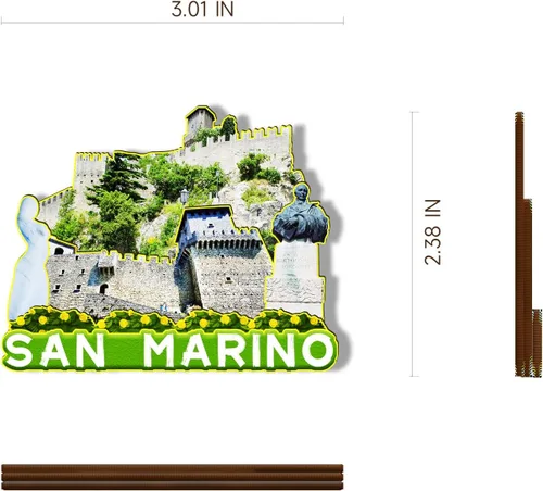 Vista 3 de Imán de madera 3D de San Marino Europa para nevera, recuerdos coleccionables, decoración hecha a mano, artesanías 3