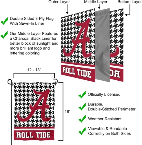 Vista 6 de Bandera de jardín Alabama Crimson Tide Houndstooth