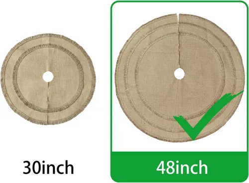 Vista 6 de Falda de árbol de Navidad, 48 pulgadas de yute de arpillera natural liso con borlas, decoración rústica de Navidad