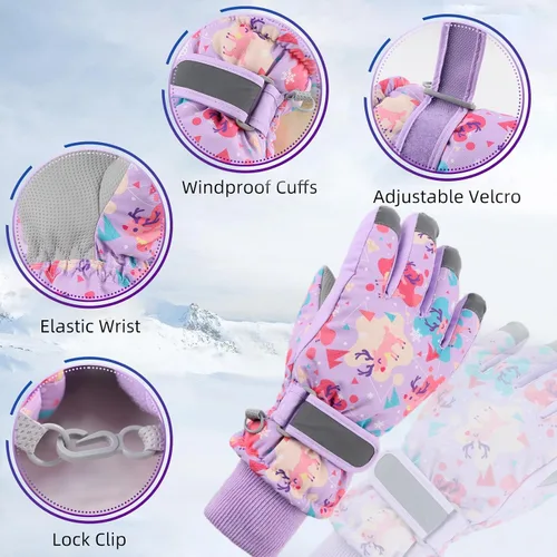 Vista 2 de JANGANNSA Guantes de esquí de invierno para niños y niñas, guantes de nieve para clima frío, guantes de esquí y snowboard impermeables con forro